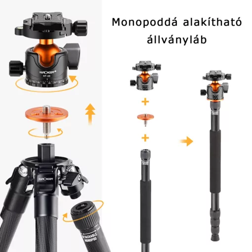 K&F Concept A254C4+BH-35L karbon állvány + monopod, fekete-narancs (KF-09-098)