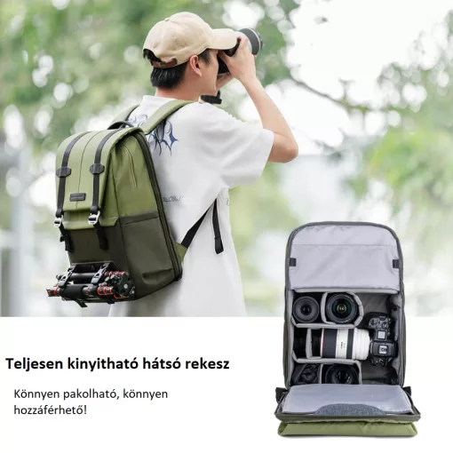 K&F Concept Beta Backpack 20 literes, fotós hátizsák, sötét zöld színben (KF-13-087AV2)