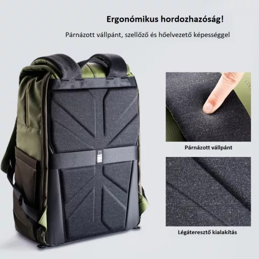K&F Concept Beta Backpack 20 literes, fotós hátizsák, sötét zöld színben (KF-13-087AV2)