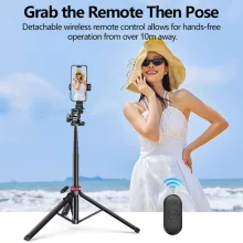 Ulanzi MT-78 selfie állvány, monopod, telefontartó adapter, 185cm max magasság, bluetooth, fekete (UL-T077GBB1)