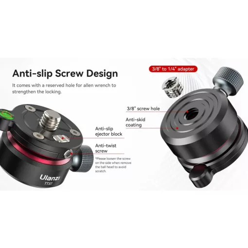 Ulanzi TT37 vízszintező mini állványfej, 3/8" és 1/4" (UL-T065GBB1)