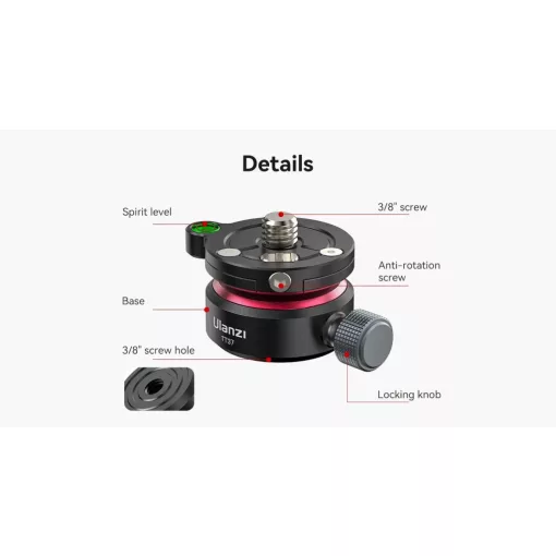 Ulanzi TT37 vízszintező mini állványfej, 3/8" és 1/4" (UL-T065GBB1)