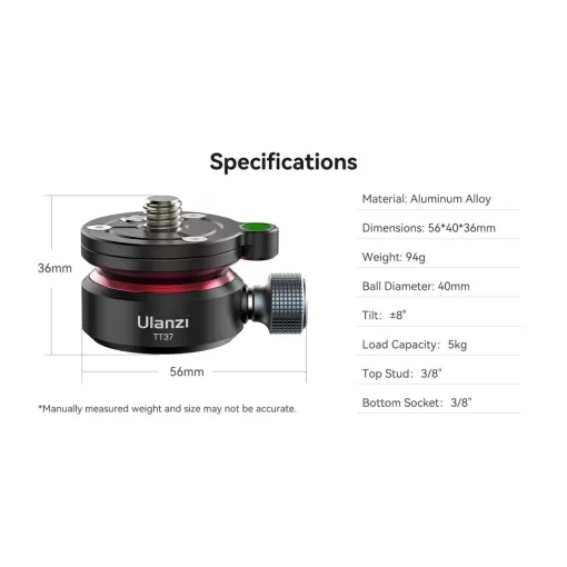 Ulanzi TT37 vízszintező mini állványfej, 3/8" és 1/4" (UL-T065GBB1)
