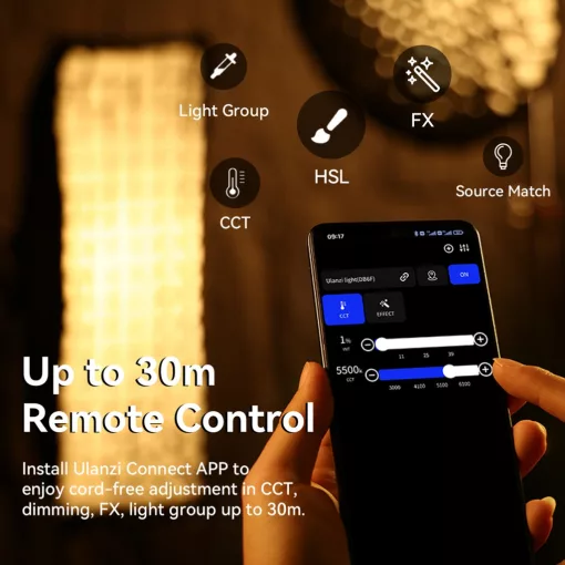 Ulanzi 200W bi-color COB led lámpa, 2700K-6500K, 95CRI, 6 effekt, V-Mount, APP vezérlés, Bowens (UL-L079CNA1)