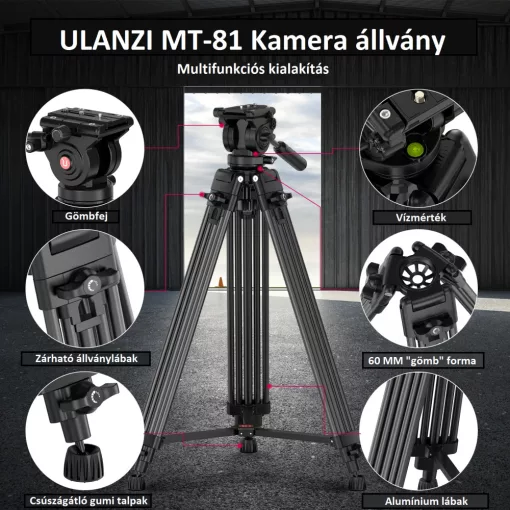 Ulanzi MT-81, T080GBB1 nagy teherbírású videó állvány, fluid videófejjel (UL-T080GBB1)