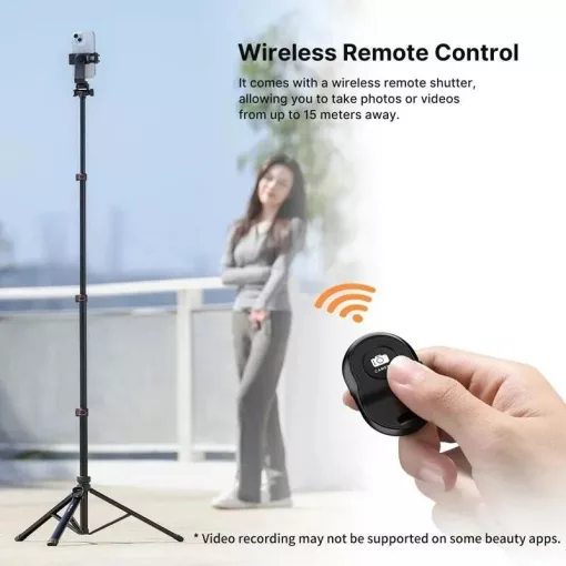 Ulanzi TB64Z selfie állvány, monopod, telefontartó és bluetooth adapter, 160cm max magasság, fekete (UL-T126USB1)