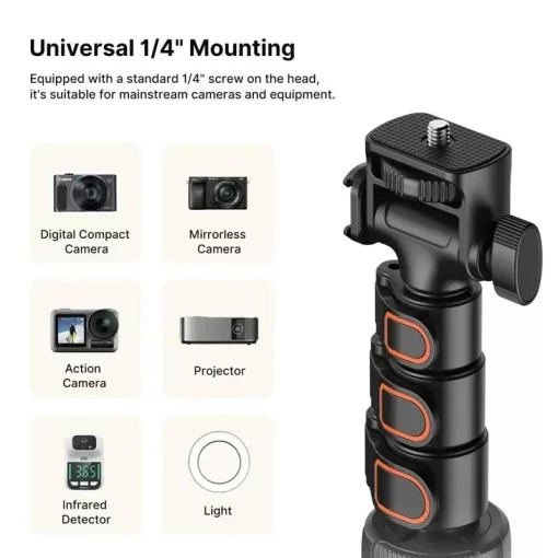 Ulanzi TB64Z selfie állvány, monopod, telefontartó és bluetooth adapter, 160cm max magasság, fekete (UL-T126USB1)
