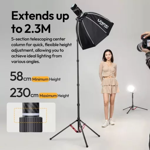 Ulanzi T230 led/lámpaállvány, 58-230cm, 5kg teherbírás, 180 fok-ban visszafordítható lábakkal (UL-T145)