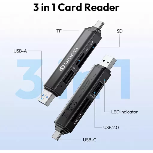 Ulanzi CR1 3-in-1 memóriakártya olvasó, USB, USB-C, microSD, SD (UL-X117)