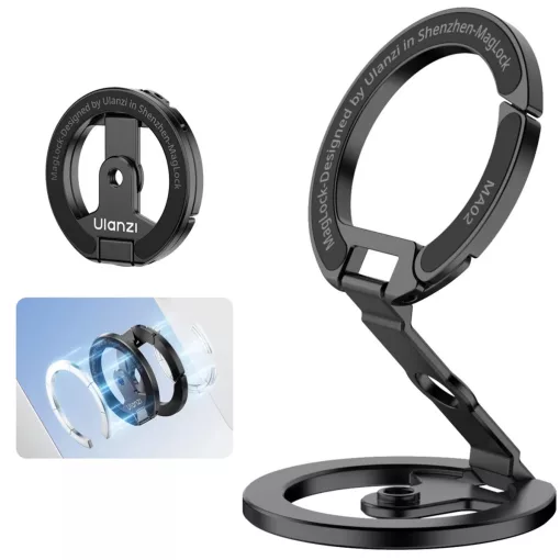 Ulanzi MA02 összehajtható mini állvány, Magsafe kompatibilis telefonokhoz, karabiner, fekete (UL-M067)