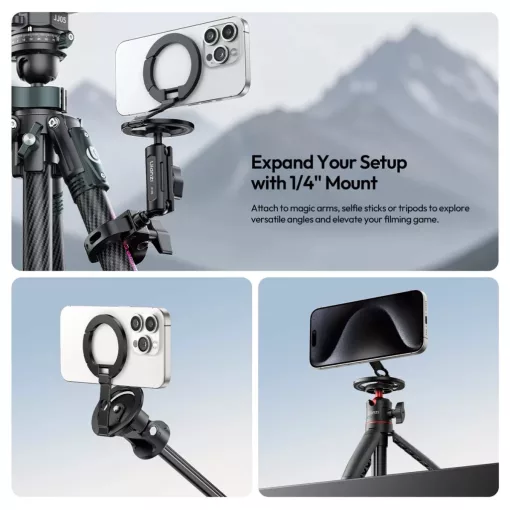 Ulanzi MA02 összehajtható mini állvány, Magsafe kompatibilis telefonokhoz, karabiner, fekete (UL-M067)