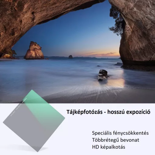 K&F Concept négyzet alakú lapszűrő Nano-X 100*100*2mm, KF-01-1839 - ND4, vízálló, karcálló, zöld bevonattal