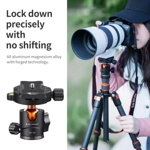 K&F Concept BH-25L állvány gömbfej, 25mm, 8kg teherbírás, vízmérték, arca swiss, 3/8"-1/4" (KF-31-029V3)