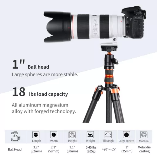 K&F Concept BH-25L állvány gömbfej, 25mm, 8kg teherbírás, vízmérték, arca swiss, 3/8"-1/4" (KF-31-029V3)