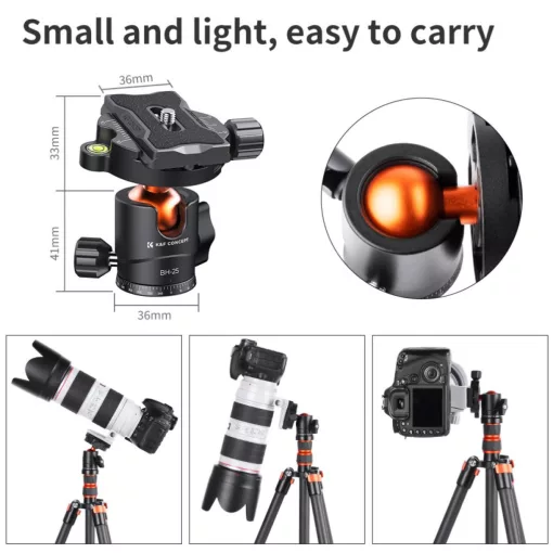 K&F Concept BH-25L állvány gömbfej, 25mm, 8kg teherbírás, vízmérték, arca swiss, 3/8"-1/4" (KF-31-029V3)
