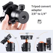 K&F Concept BH-25L állvány gömbfej, 25mm, 8kg teherbírás, vízmérték, arca swiss, 3/8"-1/4" (KF-31-029V3)