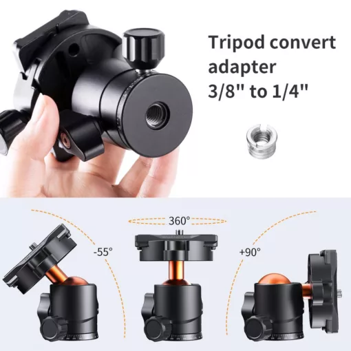 K&F Concept BH-25L állvány gömbfej, 25mm, 8kg teherbírás, vízmérték, arca swiss, 3/8"-1/4" (KF-31-029V3)
