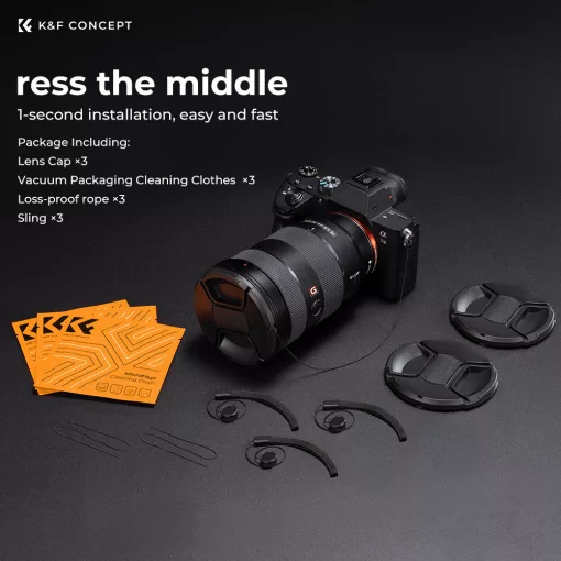 K&F Concept 3db objektívvédő sapka zsinórral + 3db törlőkendő, 67mm (KF-1995)