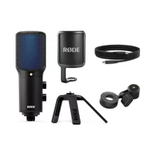 RODE NT-USB+ Professzionális kondenzátor USB mikrofon fejhallgató erősítővel, pop-filterrel és asztali állvánnyal, DSP, Connect & Central SW