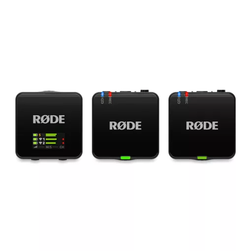 RODE Wireless GO GEN3 kompakt két csatornás digitális vezeték nélküli mikrofon rendszer adóba épített mikrofonnal, fekete (WIGO III - 1 vevő 2 adó)