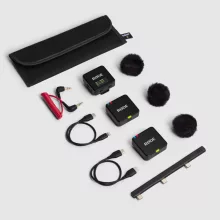 RODE Wireless GO GEN3 kompakt két csatornás digitális vezeték nélküli mikrofon rendszer adóba épített mikrofonnal, fekete (WIGO III - 1 vevő 2 adó)