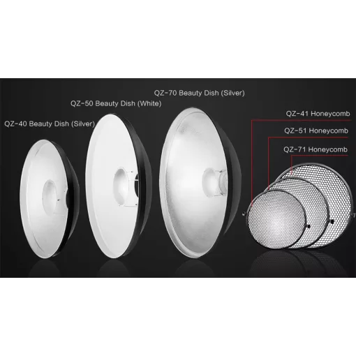 Jinbei QZ-40 Beauty Dish reflektor diffuzorral - Ezüst belsővel - 40cm