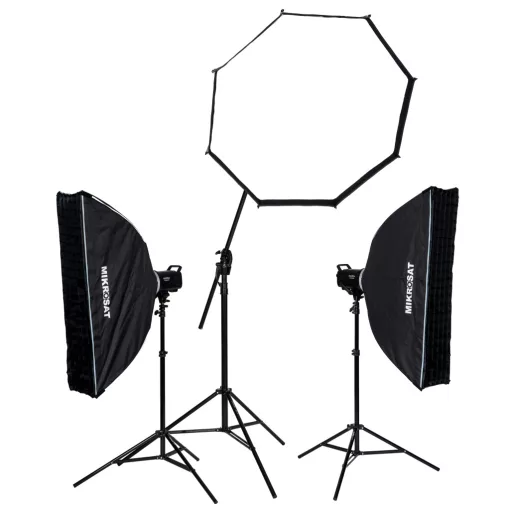 Godox MS300II-V Tripla Vakuszett - Boom állvány - Mikrosat 25x100 Clicks Softbox (3 x 300Ws)