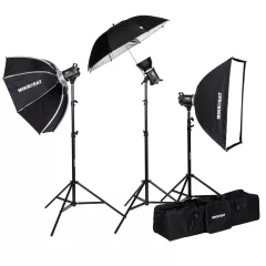   Godox MS300II-V Tripla beltéri Vakuszett Mikrosat Clicks Softboxal és ernyővel(3 x 300Ws)