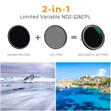 K&F Concept NANO-X, CPL+VARIO ND2-32 szűrő, w/o black cross, HD, vízlep, karcálló, törlőkendő, 37mm (KF-01-2047V1)