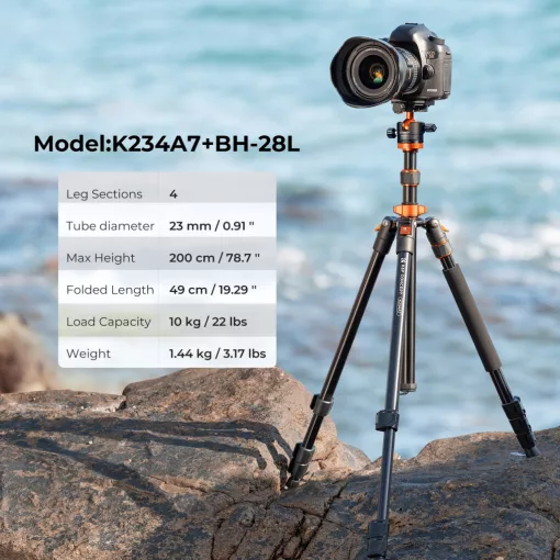 K&F Concept K234A7+BH28L állvány, 200cm magasság, 10kg teherbírás, telefonadapter (KF-09-087V7)