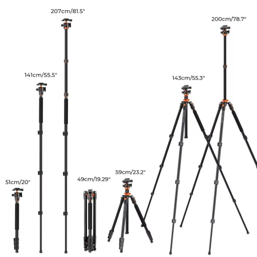 K&F Concept K234A7+BH28L állvány, 200cm magasság, 10kg teherbírás, telefonadapter (KF-09-087V7)