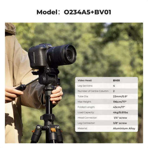 K&F Concept O234A0+BV01 állvány, 196cm magasság, 4kg teherbírás, telefonadapter (KF-09-115V1)