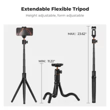 K&F Concept MS-29 hajlítható lábú állvány, selfie bot, Gopro és telefon adapter, bluetooth kioldó (KF-09-152)