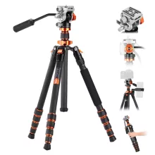 K&F Concept O255C4+FH-03 karbon videóállvány, 170cm magasság, 5kg teherbírás (KF-09-158)