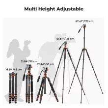 K&F Concept O255C4+FH-03 karbon videóállvány, 170cm magasság, 5kg teherbírás (KF-09-158)