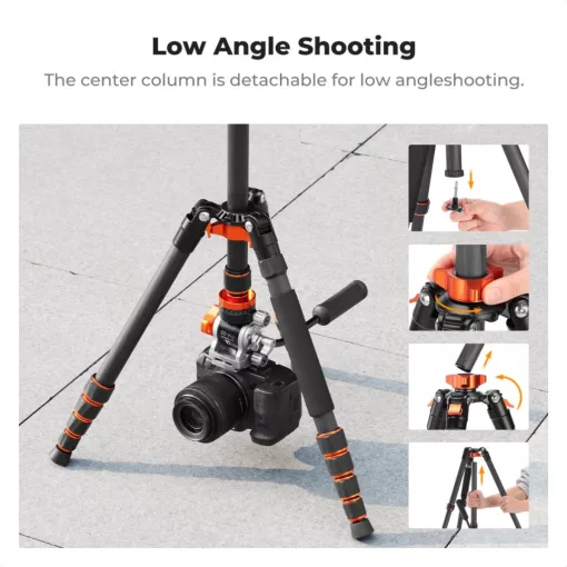 K&F Concept O255C4+FH-03 karbon videóállvány, 170cm magasság, 5kg teherbírás (KF-09-158)