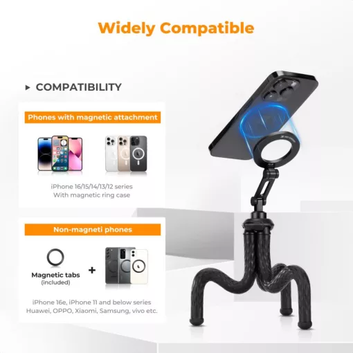 K&F Concept hajlítható lábú állvány, Magsafe, Gopro adapter, bluetooth kioldó (KF-09-164)