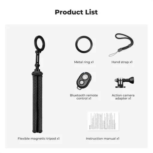 K&F Concept hajlítható lábú állvány, Magsafe, Gopro adapter, bluetooth kioldó (KF-09-164)