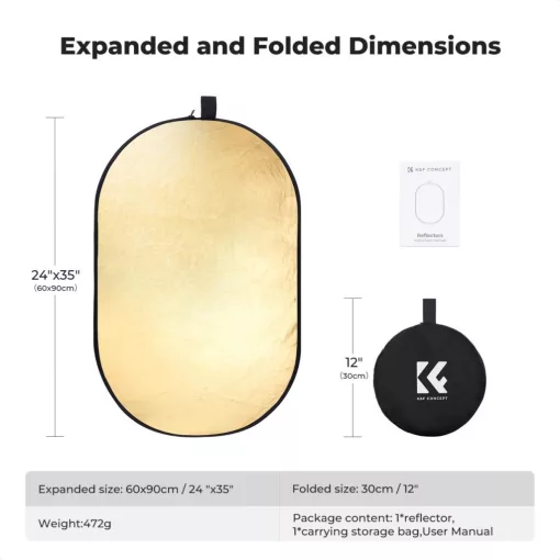 K&F Concept 5in1 derítőlap, reflektor, 60x90cm (fehér, fekete, arany, ezüst, transparens)+hordtáska (KF-18-0010)