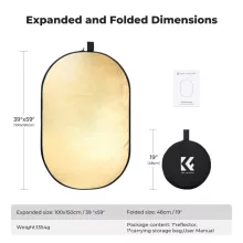 K&F Concept 5in1 derítőlap, reflektor, 100x150cm (fehér, fekete, arany, ezüst,transparens )+hordtásk (KF-18-0011)