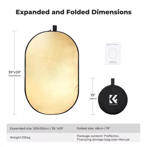 K&F Concept 5in1 derítőlap, reflektor, 100x150cm (fehér, fekete, arany, ezüst,transparens )+hordtásk (KF-18-0011)