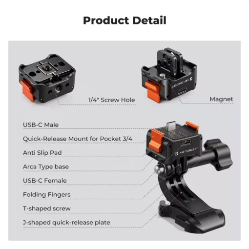 K&F Concept állvány adapter és gyorskioldó talp USB-C csatlakozással, DJI Osmo Pocket 3/4-hez (KF-20-0018)