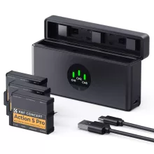 K&F Concept tripla USB-C akkumulátor töltő +3db DJI Osmo 360, Action 5 Pro/4/3 akku 2100mAh (KF-28-0127S1)