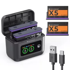   K&F Concept hordozható dupla USB-C akkumulátor töltő +2db DJI Insta 360 X5 akkumulátor, 2700mAh (KF-28-0128S1)