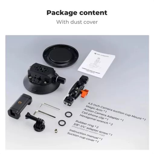 K&F Concept MS45 bővíthető tapadókorong, 11,4cm-es tapadófelület, magic arm, telefon, Gopro adapter (KF-31-100)