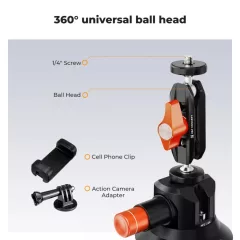   K&F Concept MS44 bővíthető tapadókorong, 7,6cm-es tapadófelület, magic arm, telefon, Gopro adapter (KF-31-135)