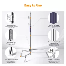 K&F Concept C-Stand állvány, 149cm-330cm, 20kg teherbírás, rozsdamentes acél (KF-34-037)